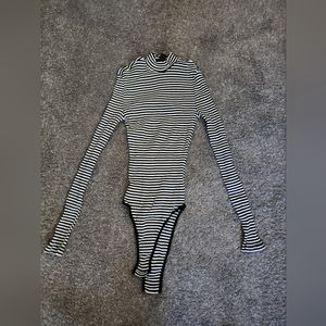 Black and white striped bodysuit sweater